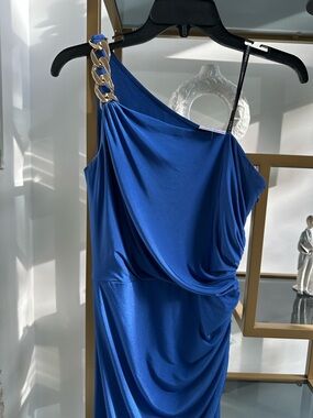 Vince Camuto Royal Blue One-Shoulder Dress with Chain Accent